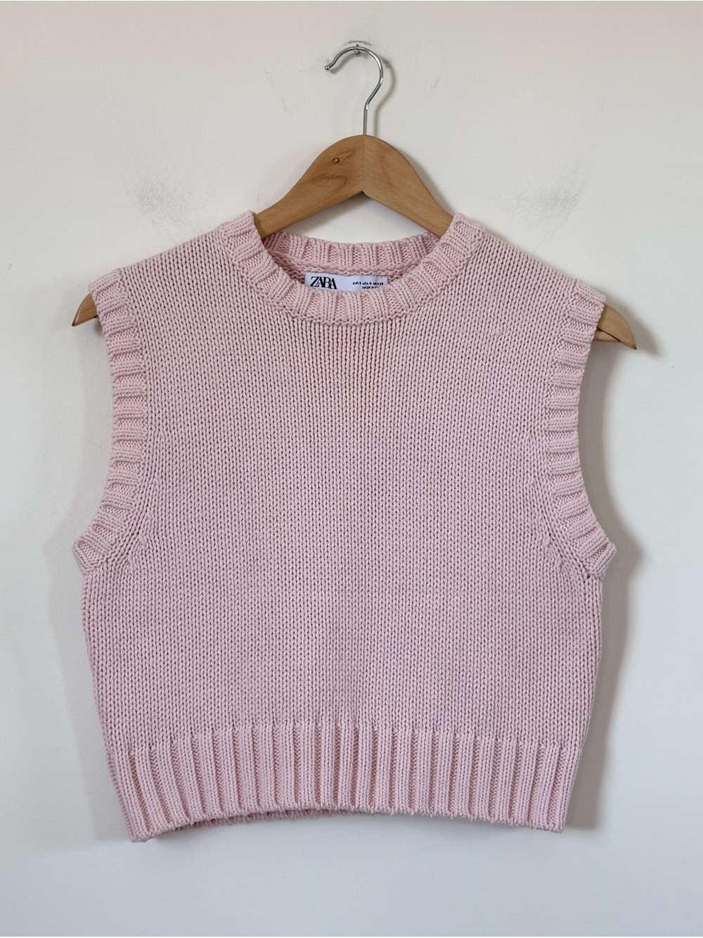 ZARA Soft Pink Coquette Knit Sweater Vest - Cropped Crewneck Pullover Size S